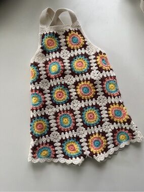 Zara Multicolor Crochet Granny Square Mini Skirt — Cream Base